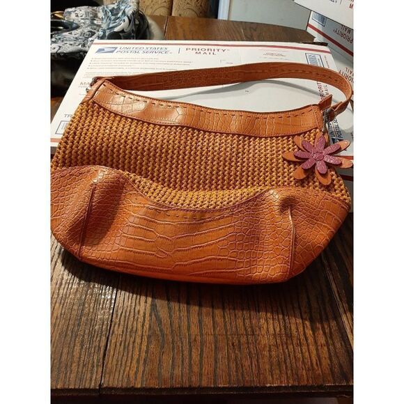 Good Used Condition Orange Stone Mountain Hobo Style Purse Handbag  Weave Look - Picture 1 of 10